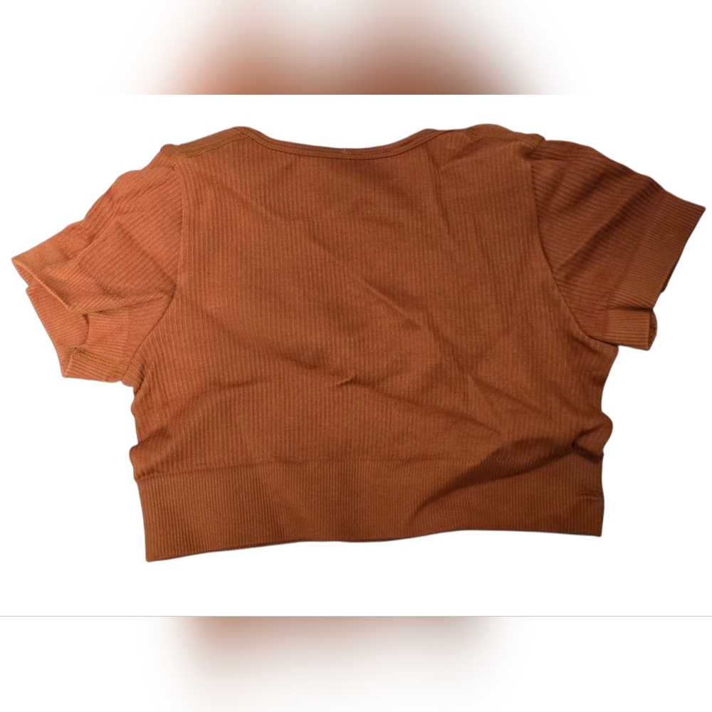 Brown Ribbed Crop Top - Picture 2 of 2